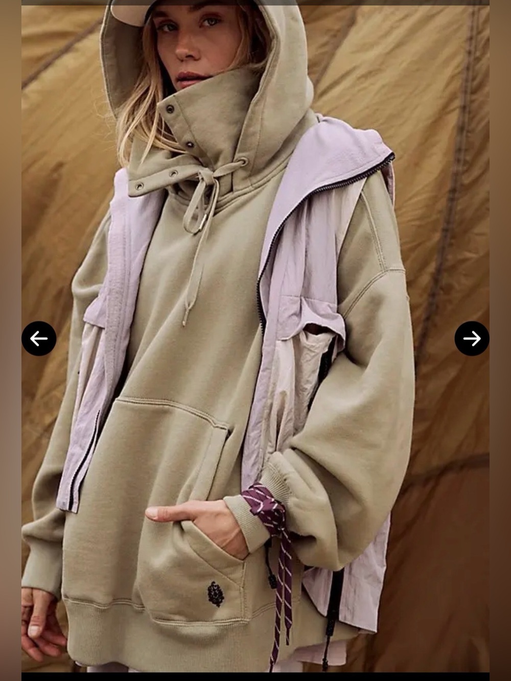 FP Movement by Free People Olive Green Hoodie-A Cut Above Button Neck Hoodie